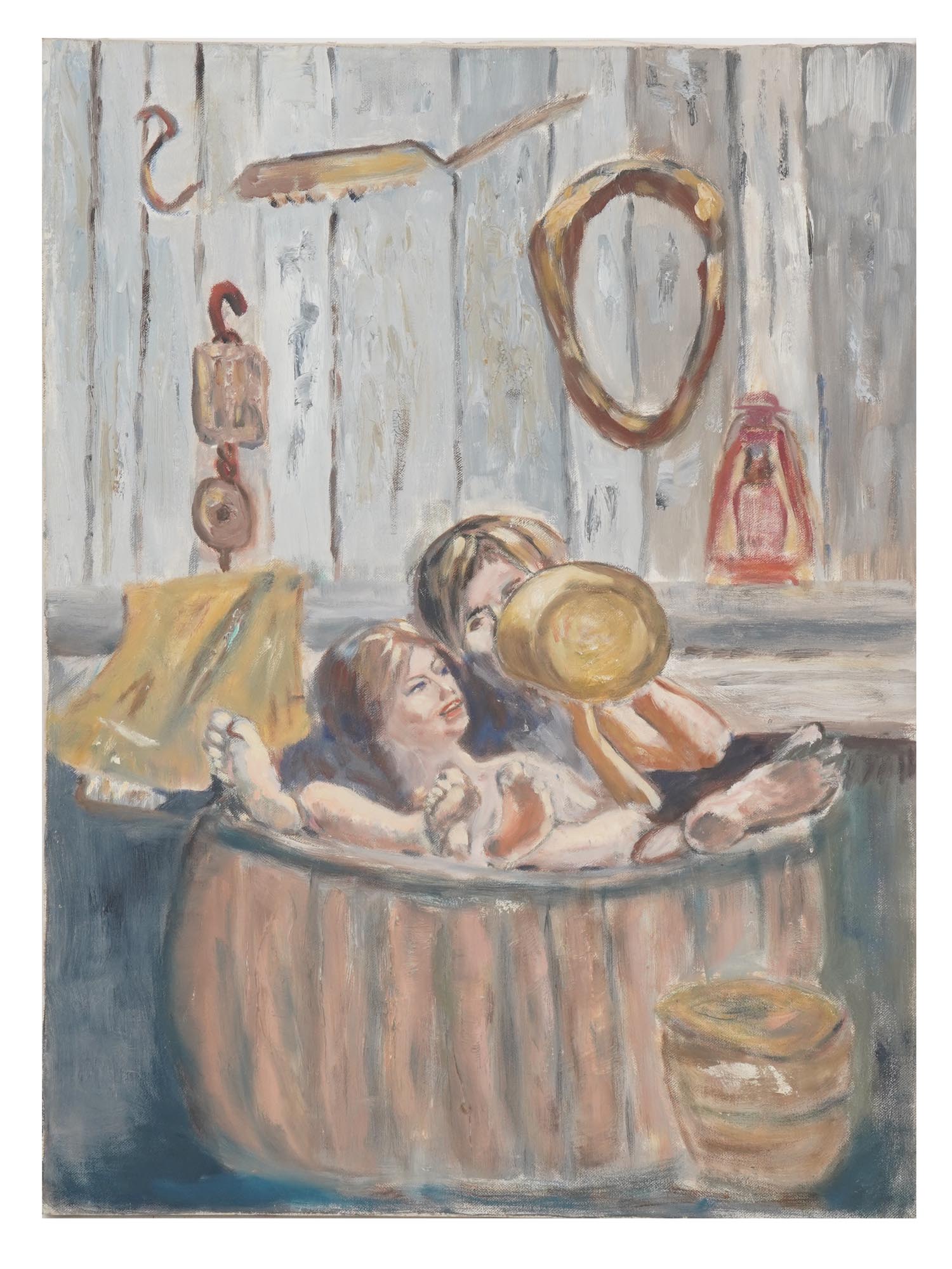 COUPLE IN BATH OIL PAINTING IN MANNER OF BURLIUK PIC-0